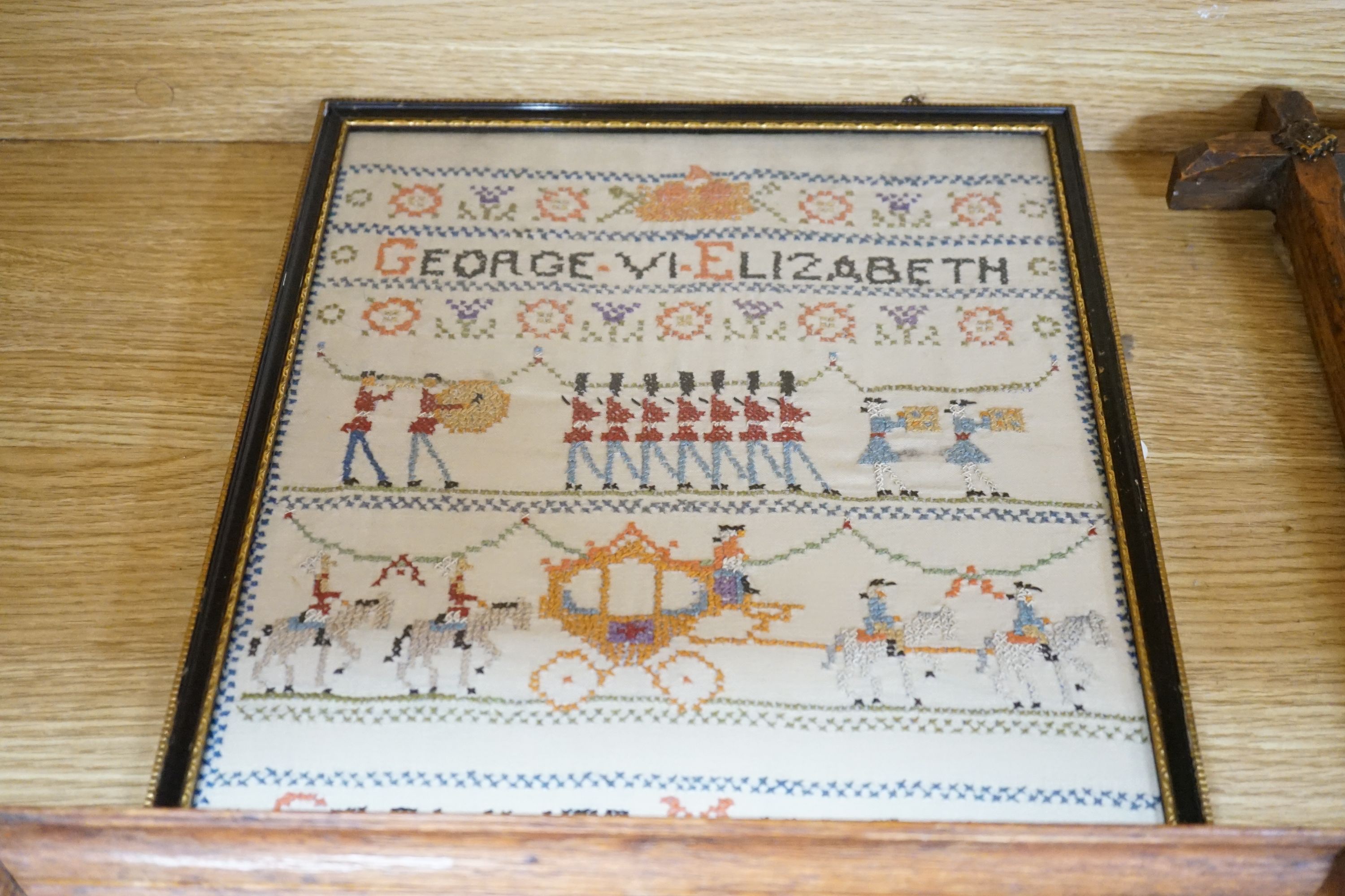 Four 19th century samplers, in glazed wood frames, largest 42cm high